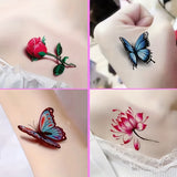 30 Sheets Waterproof Tattoo Stickers , Long Lasting Temporary Tattoos,  Butterfly Lotus And Rose Colorful Pattern,  Face Arm Back Leg Stickers Body Art