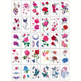 30 Sheets Waterproof Tattoo Stickers , Long Lasting Temporary Tattoos,  Butterfly Lotus And Rose Colorful Pattern,  Face Arm Back Leg Stickers Body Art