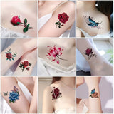 30 Sheets Waterproof Tattoo Stickers , Long Lasting Temporary Tattoos,  Butterfly Lotus And Rose Colorful Pattern,  Face Arm Back Leg Stickers Body Art