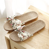 Vipkoala Women Flax Slippers Summer Casual Slides Beach Shoes Ladies Indoor Linen Slippers Bohemia Floral Bow Flip Flops Sandals