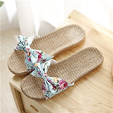 Vipkoala Women Flax Slippers Summer Casual Slides Beach Shoes Ladies Indoor Linen Slippers Bohemia Floral Bow Flip Flops Sandals