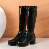 Vipkoala New Hot Women High Keen Boots Patent Leather Waterproof Knee High Boots White Red Party Fetish Boot Women's Shoes Autumn Winter