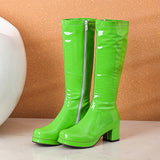 Vipkoala New Hot Women High Keen Boots Patent Leather Waterproof Knee High Boots White Red Party Fetish Boot Women's Shoes Autumn Winter