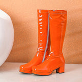 Vipkoala New Hot Women High Keen Boots Patent Leather Waterproof Knee High Boots White Red Party Fetish Boot Women's Shoes Autumn Winter