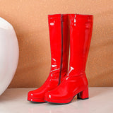 Vipkoala New Hot Women High Keen Boots Patent Leather Waterproof Knee High Boots White Red Party Fetish Boot Women's Shoes Autumn Winter