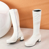 Vipkoala New Hot Women High Keen Boots Patent Leather Waterproof Knee High Boots White Red Party Fetish Boot Women's Shoes Autumn Winter