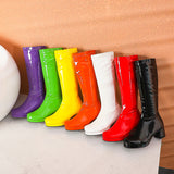 Vipkoala New Hot Women High Keen Boots Patent Leather Waterproof Knee High Boots White Red Party Fetish Boot Women's Shoes Autumn Winter