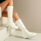 Vipkoala New Hot Women High Keen Boots Patent Leather Waterproof Knee High Boots White Red Party Fetish Boot Women's Shoes Autumn Winter