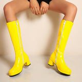 Vipkoala New Hot Women High Keen Boots Patent Leather Waterproof Knee High Boots White Red Party Fetish Boot Women's Shoes Autumn Winter