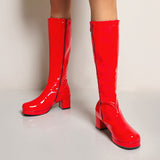 Vipkoala New Hot Women High Keen Boots Patent Leather Waterproof Knee High Boots White Red Party Fetish Boot Women's Shoes Autumn Winter