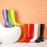 Vipkoala New Hot Women High Keen Boots Patent Leather Waterproof Knee High Boots White Red Party Fetish Boot Women's Shoes Autumn Winter