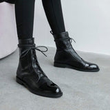 South Korea 100 British comfortable tie leather tip low heel Martin boot woman flat bottom short boot