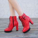 Vipkoala Women Motorcycle Boots New Female Fashion Woman's 11cm High Heel Mature Boots Flat Vintage Buckle Casual Lady Boots