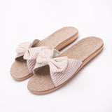 Vipkoala Women Flax Slippers Summer Casual Slides Beach Shoes Ladies Indoor Linen Slippers Bohemia Floral Bow Flip Flops Sandals