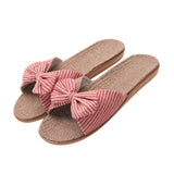 Vipkoala Women Flax Slippers Summer Casual Slides Beach Shoes Ladies Indoor Linen Slippers Bohemia Floral Bow Flip Flops Sandals