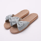 Vipkoala Women Flax Slippers Summer Casual Slides Beach Shoes Ladies Indoor Linen Slippers Bohemia Floral Bow Flip Flops Sandals