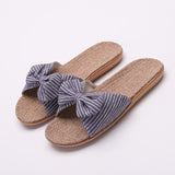 Vipkoala Women Flax Slippers Summer Casual Slides Beach Shoes Ladies Indoor Linen Slippers Bohemia Floral Bow Flip Flops Sandals