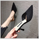 Vipkoala Mesh Slippers Women New Summer Shoes Women Fashion Knitted Elastic Pointed Slides Spike Heels Beige Mules Shoes High Heels