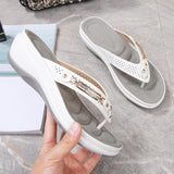 Vipkoala Women's Slippers Summer New Fashion Metal Button Slides Shoes Wedge Beach Sandals Women Outside Platform Leisure Flip Flops