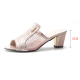 Vipkoala Summer Fashion Slip On Mesh High Heel Slippers Mules Shoes Women Sexy Open Toe Black Pink Slides Outdoor Plus Size 35-43