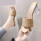 Vipkoala New Summer Women Mules Design Slippers Sandal Slides Braided Cord 7cm Transparent Fretwork Heels Women Shoes Female