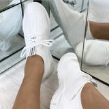 Vipkoala Ladies Flat Shoes Knitting Vulcanized Shoes For Women Light Sneakers Lace Up Breathable Casual Mesh Fashion Female Footwear