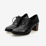 Vipkoala Women's Pump Shallow Brogue Shoe Vintage Chunky Heel Cut Out Oxford Shoes Woman Lace Up Female Fashion Elegant Ladies Short Boot