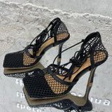 Women Pumps Thin High Heels Sexy Sandals Shoes For Woman Fashion Square Toe Mesh Ankle Strap Pumps Sandals Ladies Shoes