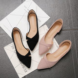 Vipkoala Women's Flat Shoes Pink Black Solid Color Suede Pointed Toe Office Ladies Flat Heels