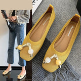 Vipkoala Women Flats Ballet Shoes Breathable Knitted Square Toe Moccasins Thick Heels Beige Yellow Flat Ballerina Shallow Female