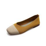 Vipkoala Women Flats Ballet Shoes Breathable Knitted Square Toe Moccasins Thick Heels Beige Yellow Flat Ballerina Shallow Female