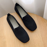 Vipkoala Women's Square Toe Flat Bottom Knit Fabric Loafers Soft Sole Breathable Summer New Female Ballet Shoes Plus Size 35-42