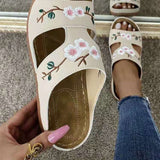 Vipkoala  Fashion Embroider Soft Slippers Women Summer Open Toe Flock Comfort Beach Shoes Mujer Outdoor Thick Bottom Slippers