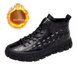 Winter New Men's High-Top Simple Temperament Leisure  Leather Shoes Mid-Top Martin Boots Light Weight British  Wild Trendy Shoes