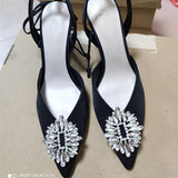 Vipkoala African Shoes High Heels Stiletto Navy Blue Pumps Sandals Ladies Pointed Wedge Lace-Up Shallow Mouth Roman Crystal Straps F