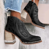 Vipkoala Leather Women Ankle Boots Women's Shoes Low Heel Cool British Embroidered Design Soft Short Boots Party Women Footwear