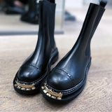 New Black Leather Chelsea Boots For Women Platform Shoes Women Winter Boots Women Carved Bullock Botines Mujer