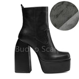 Vipkoala Punk Style Platform Boots Elastic Microfiber Shoes Woman Spice Ankle Boots High Heels Black Thick Platform Long Knee High Boots