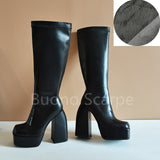 Vipkoala Punk Style Platform Boots Elastic Microfiber Shoes Woman Spice Ankle Boots High Heels Black Thick Platform Long Knee High Boots