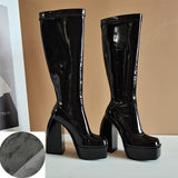 Vipkoala Punk Style Platform Boots Elastic Microfiber Shoes Woman Spice Ankle Boots High Heels Black Thick Platform Long Knee High Boots