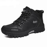 Vipkoala Men's Boots Black Outdoor Non-slip Hiking Boots Leather Waterproof Men Sneakers Work Shoes Winter Plush Four Seasons