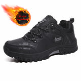 Vipkoala Men's Boots Black Outdoor Non-slip Hiking Boots Leather Waterproof Men Sneakers Work Shoes Winter Plush Four Seasons