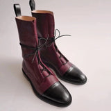 South Korea 100 British comfortable tie leather tip low heel Martin boot woman flat bottom short boot