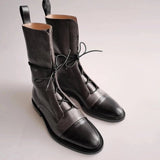 South Korea 100 British comfortable tie leather tip low heel Martin boot woman flat bottom short boot