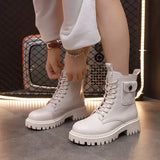 Vipkoala Autumn Fashion Platform Boots White Lace Up Punk Ankle Boot For Women Soft Round Toe Combat Martin Black Boots Ladies Shoes