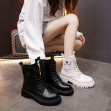 Vipkoala Autumn Fashion Platform Boots White Lace Up Punk Ankle Boot For Women Soft Round Toe Combat Martin Black Boots Ladies Shoes