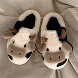 Vipkoala Cute Animal Slipper For Women Girls Fashion Kawaii Fluffy Winter Warm Slippers Woman Cartoon Milk Cow House Slippers Funny Shoes