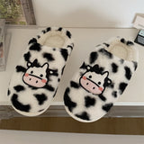 Vipkoala Cute Animal Slipper For Women Girls Fashion Kawaii Fluffy Winter Warm Slippers Woman Cartoon Milk Cow House Slippers Funny Shoes