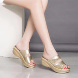 Vipkoala new Women Summer Slippers Ladies Glitter PU Wedges Shoes Female Casual Slingbacks Sandals Comfortable Platform Woman