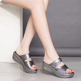 Vipkoala new Women Summer Slippers Ladies Glitter PU Wedges Shoes Female Casual Slingbacks Sandals Comfortable Platform Woman